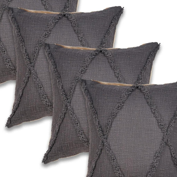 HomeRoots Set of Four 18" Denim Blue Cotton Throw Pillows with Blue Diamond Design for Cozy Home Decor 714244