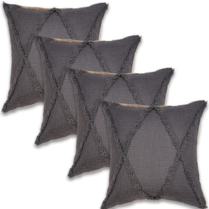 HomeRoots Set of Four 18" Denim Blue Cotton Throw Pillows with Blue Diamond Design for Cozy Home Decor 714244