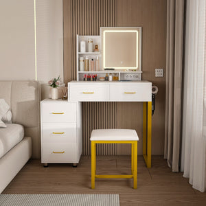 HomeRoots 31" White Wood Lighted Two Drawer Dresser – Modern Space-Saving Design with Integrated Lighting & Storage 714254