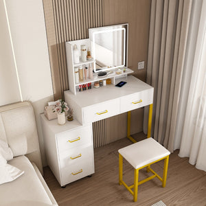 HomeRoots 31" White Wood Lighted Two Drawer Dresser – Modern Space-Saving Design with Integrated Lighting & Storage 714254