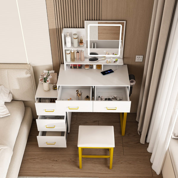 HomeRoots 31" White Wood Lighted Two Drawer Dresser – Modern Space-Saving Design with Integrated Lighting & Storage 714254