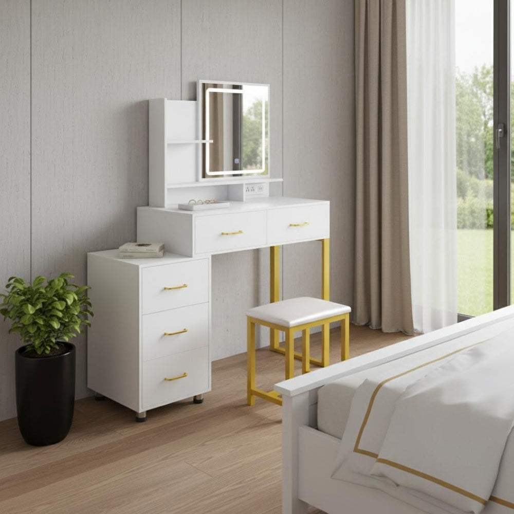 HomeRoots 31" White Wood Lighted Two Drawer Dresser – Modern Space-Saving Design with Integrated Lighting & Storage 714254