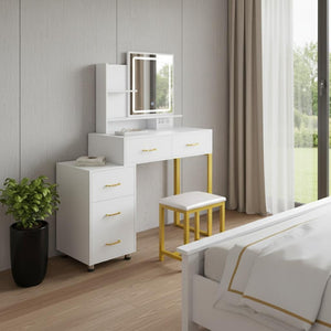 HomeRoots 31" White Wood Lighted Two Drawer Dresser – Modern Space-Saving Design with Integrated Lighting & Storage 714254