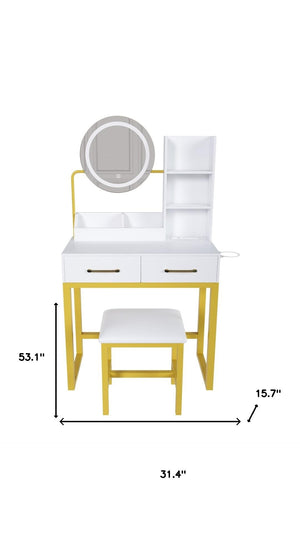 HomeRoots 31" Brown Wood Lighted Two Drawer Dresser - Stylish Vanity Solution with Mirror, Perfect for Small Spaces 714255