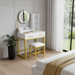 HomeRoots 31" Brown Wood Lighted Two Drawer Dresser - Stylish Vanity Solution with Mirror, Perfect for Small Spaces 714255