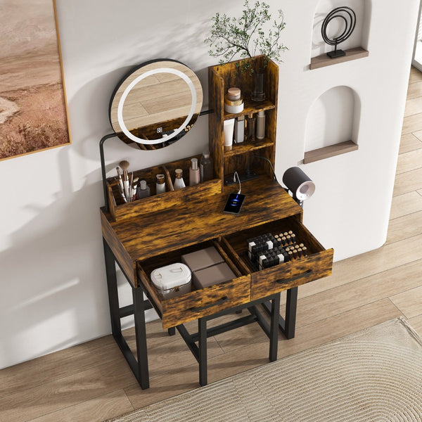 HomeRoots 46" Black Wood Lighted Two Drawer Dresser - Modern Storage Solution with Integrated Lighting & Style 714256