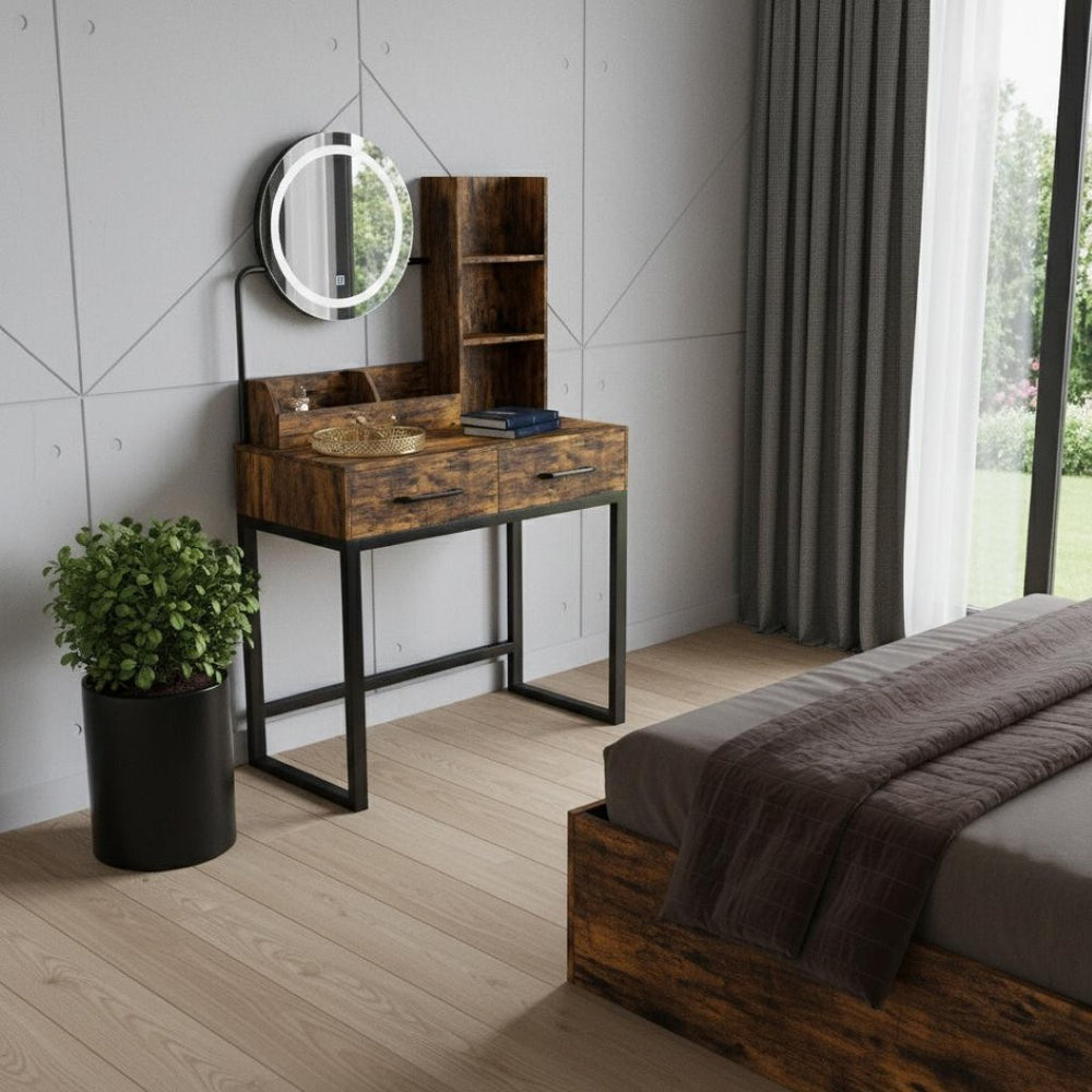 HomeRoots 46" Black Wood Lighted Two Drawer Dresser - Modern Storage Solution with Integrated Lighting & Style 714256