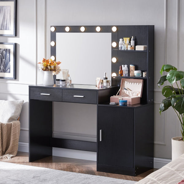 HomeRoots 35" White Wood Lighted Two Drawer Dresser - Stylish Storage, Versatile Vanity, Modern Decor Solution 714257