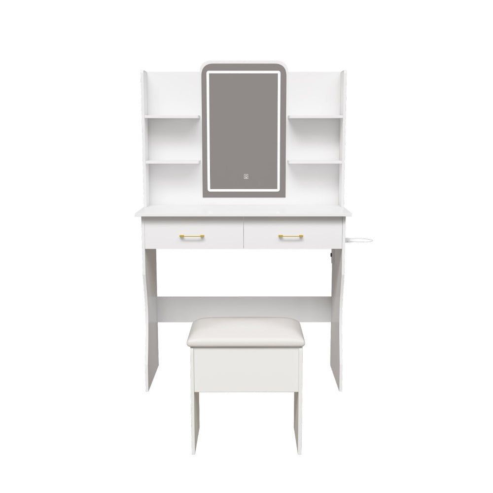 HomeRoots 56" White Wood Lighted Single Drawer Dresser - Modern Design with Built-In Lighting & Oak Accents 714258