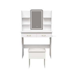 HomeRoots 56" White Wood Lighted Single Drawer Dresser - Modern Design with Built-In Lighting & Oak Accents 714258