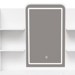 HomeRoots 56" White Wood Lighted Single Drawer Dresser - Modern Design with Built-In Lighting & Oak Accents 714258