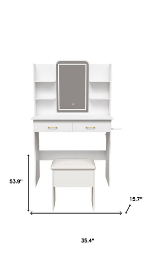 HomeRoots 56" White Wood Lighted Single Drawer Dresser - Modern Design with Built-In Lighting & Oak Accents 714258