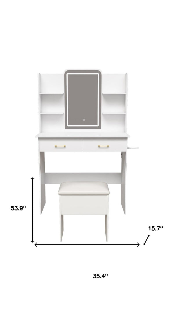 HomeRoots 56" White Wood Lighted Single Drawer Dresser - Modern Design with Built-In Lighting & Oak Accents 714258
