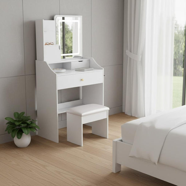 HomeRoots 28" White Wood Lighted Two-Drawer Dresser - Stylish Storage Solution for Modern Bedrooms & Vanities 714262