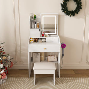 HomeRoots 28" White Wood Lighted Two-Drawer Dresser - Stylish Storage Solution for Modern Bedrooms & Vanities 714262