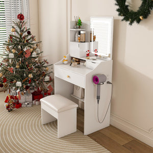 HomeRoots 28" White Wood Lighted Two-Drawer Dresser - Stylish Storage Solution for Modern Bedrooms & Vanities 714262