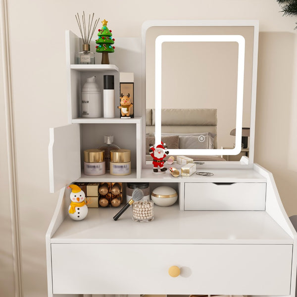 HomeRoots 28" White Wood Lighted Two-Drawer Dresser - Stylish Storage Solution for Modern Bedrooms & Vanities 714262
