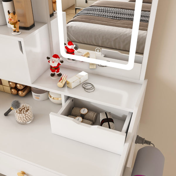 HomeRoots 28" White Wood Lighted Two-Drawer Dresser - Stylish Storage Solution for Modern Bedrooms & Vanities 714262