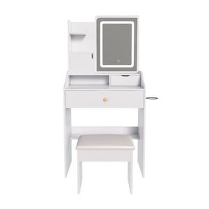 HomeRoots 28" White Wood Lighted Two-Drawer Dresser - Stylish Storage Solution for Modern Bedrooms & Vanities 714262