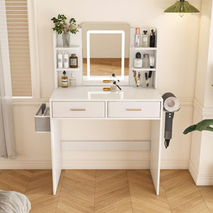 HomeRoots 43" White Wood Lighted Two Drawer Dresser - Elegant Storage Solution with Ambient Illumination & Style 714263
