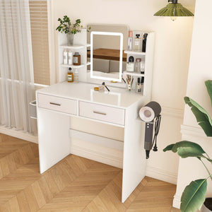 HomeRoots 43" White Wood Lighted Two Drawer Dresser - Elegant Storage Solution with Ambient Illumination & Style 714263