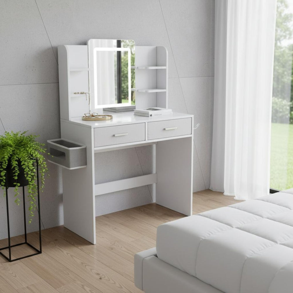 HomeRoots 43" White Wood Lighted Two Drawer Dresser - Elegant Storage Solution with Ambient Illumination & Style 714263