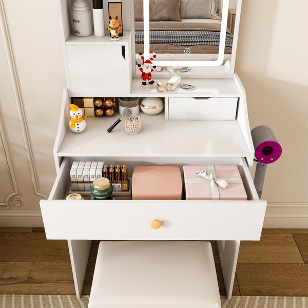 HomeRoots 43" Pink Wood Lighted Two-Drawer Dresser with Elegant Oak Accents and Mirror - Perfect for Modern Spaces! 714264