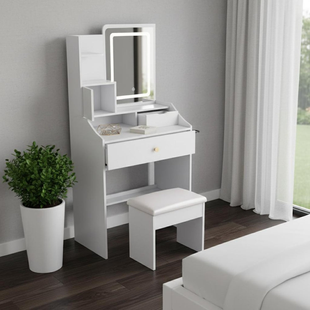 HomeRoots 43" Pink Wood Lighted Two-Drawer Dresser with Elegant Oak Accents and Mirror - Perfect for Modern Spaces! 714264