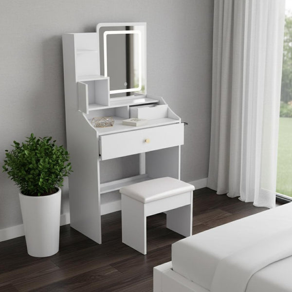 HomeRoots 43" Pink Wood Lighted Two-Drawer Dresser with Elegant Oak Accents and Mirror - Perfect for Modern Spaces! 714264