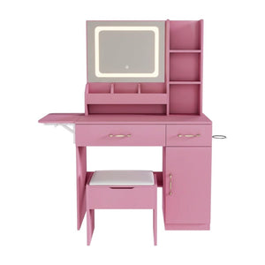 HomeRoots 24" Pink Wood Lighted Two Drawer Dresser - Modern Design with Integrated Lighting & Mirror for Storage 714265