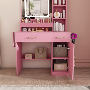 HomeRoots 24" Pink Wood Lighted Two Drawer Dresser - Modern Design with Integrated Lighting & Mirror for Storage 714265