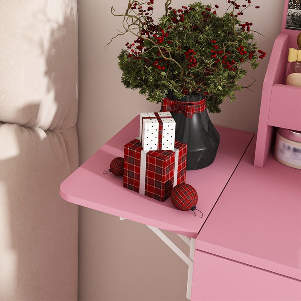 HomeRoots 24" Pink Wood Lighted Two Drawer Dresser - Modern Design with Integrated Lighting & Mirror for Storage 714265