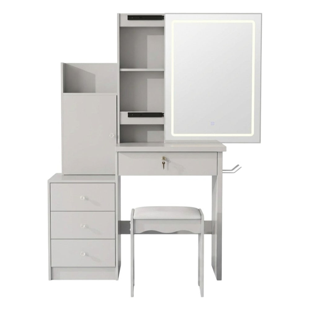 HomeRoots 19" White Wood Lighted Four Drawer Dresser - Modern Storage Solution with Oak Accents & Convenient Top 714267