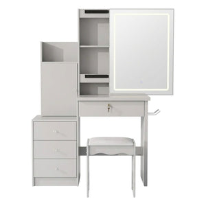 HomeRoots 19" White Wood Lighted Four Drawer Dresser - Modern Storage Solution with Oak Accents & Convenient Top 714267