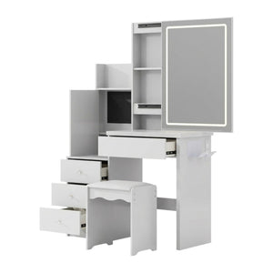 HomeRoots 19" White Wood Lighted Four Drawer Dresser - Modern Storage Solution with Oak Accents & Convenient Top 714267