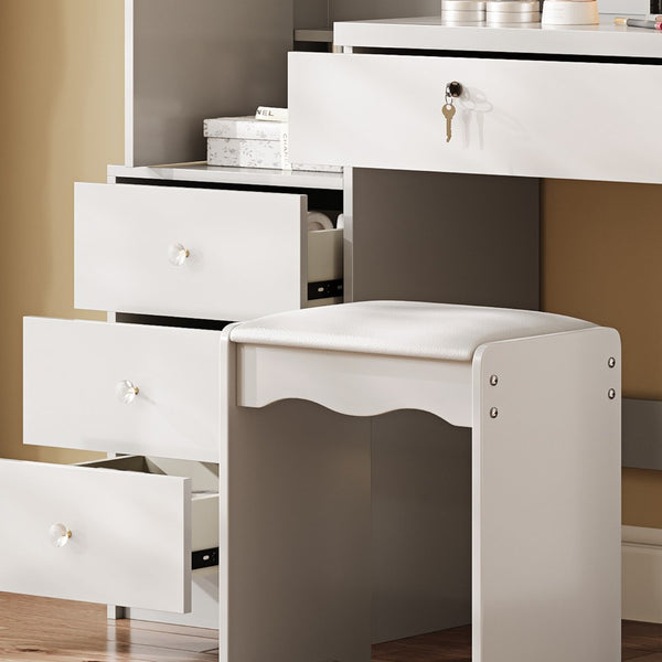 HomeRoots 19" White Wood Lighted Four Drawer Dresser - Modern Storage Solution with Oak Accents & Convenient Top 714267