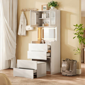 HomeRoots 30" Brown Wood Lighted Dresser – Stylish Four Drawer Storage with Integrated Lighting for Small Spaces 714268