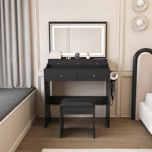 HomeRoots 30" White Wood Five Drawer Dresser with Built-In Light for Smart Storage and Stylish Organization 714275