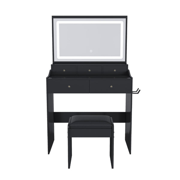 HomeRoots 30" White Wood Five Drawer Dresser with Built-In Light for Smart Storage and Stylish Organization 714275