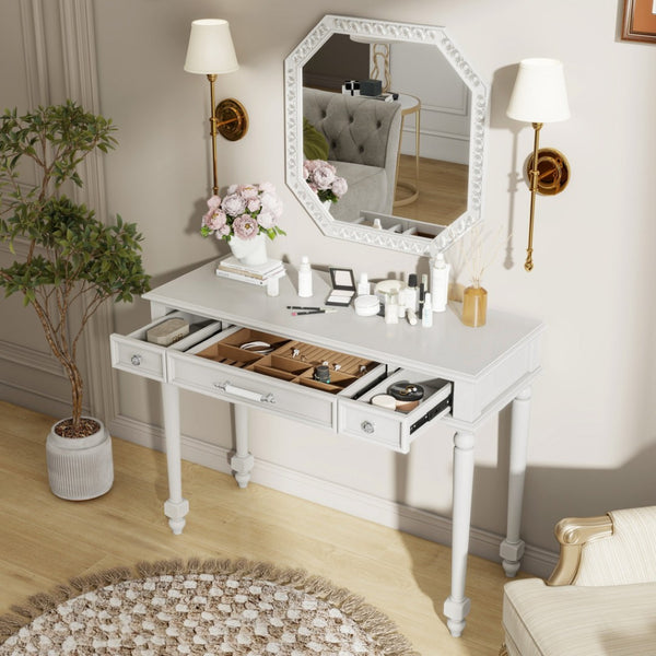 HomeRoots 32" Modern White Wood Lighted Two-Drawer Dresser for Stylish Storage and Grooming in Any Space 714277