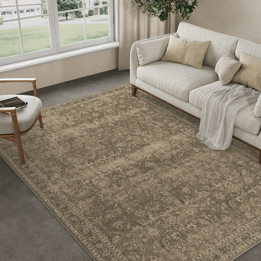HomeRoots 8' Brown and Beige Floral Medallion Area Rug - Stylish, Washable, Durable Addition for Any Space 8' X 10' 714283