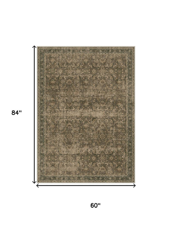 HomeRoots 8' Brown and Beige Floral Medallion Area Rug - Stylish, Washable, Durable Addition for Any Space 8' X 10' 714283