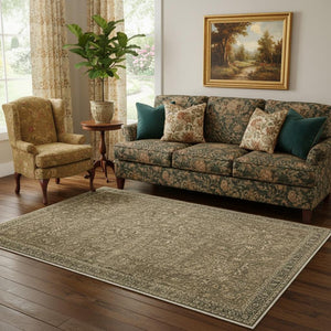 HomeRoots 8' Brown and Beige Floral Medallion Area Rug - Stylish, Washable, Durable Addition for Any Space 8' X 10' 714283