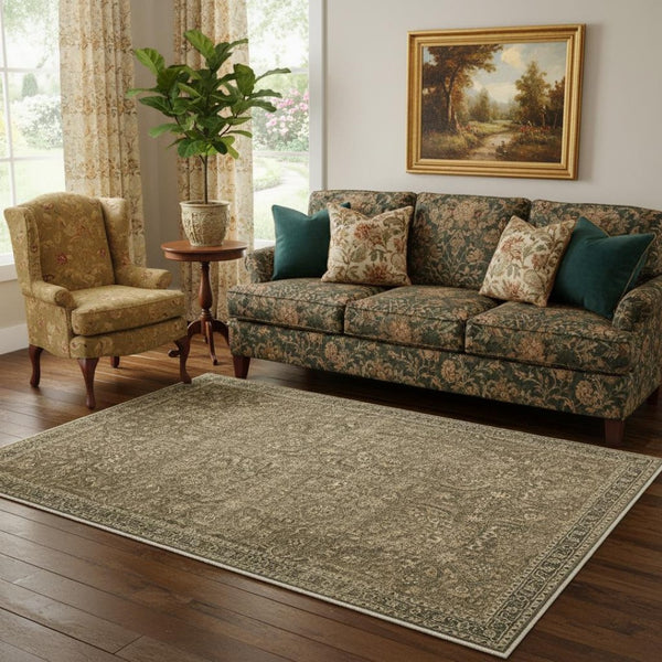 HomeRoots 8' Brown and Beige Floral Medallion Area Rug - Stylish, Washable, Durable Addition for Any Space 8' X 10' 714283