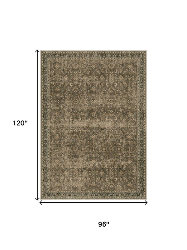 HomeRoots 8' Brown and Beige Floral Medallion Area Rug - Stylish, Washable, Durable Addition for Any Space 9' X 12' 714284
