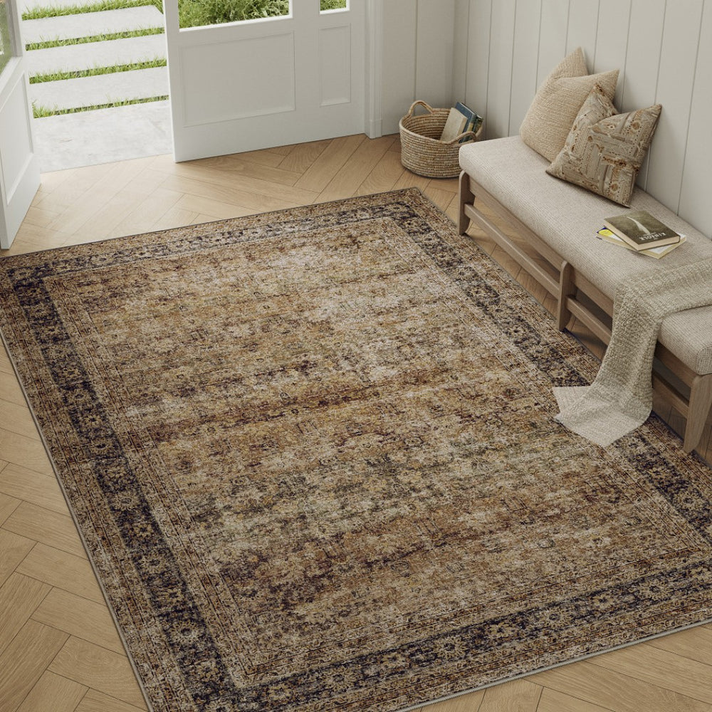 HomeRoots 8' Floral Medallion Area Rug in Brown, Beige, and Green - Washable, Durable, and Non-Slip Design 8' X 10' 714287