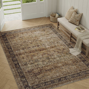 HomeRoots 8' Floral Medallion Area Rug in Brown, Beige, and Green - Washable, Durable, and Non-Slip Design 8' X 10' 714287