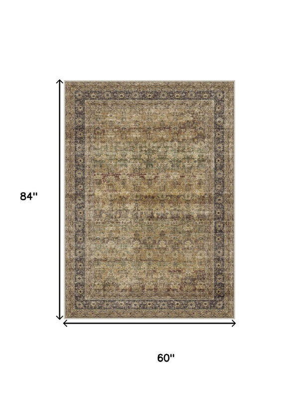 HomeRoots 8' Floral Medallion Area Rug in Brown, Beige, and Green - Washable, Durable, and Non-Slip Design 8' X 10' 714287
