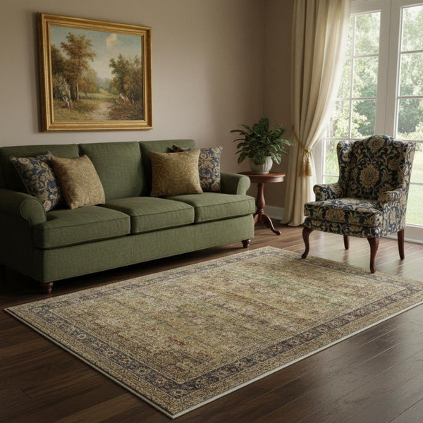 HomeRoots 8' Floral Medallion Area Rug in Brown, Beige, and Green - Washable, Durable, and Non-Slip Design 8' X 10' 714287