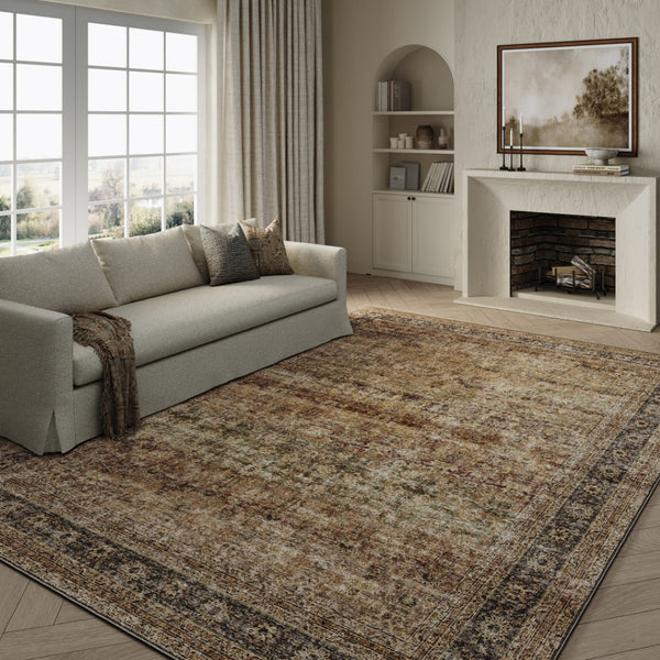 HomeRoots 8' Floral Medallion Area Rug in Brown, Beige, and Green - Washable, Durable, and Non-Slip Design 9' X 12' 714288